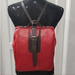 CHIARUGI Italian red leather backpack 🎒
